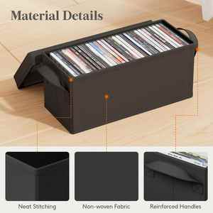 Boîte de rangement pour CD et vinyles en tissu non tissé, pliable, détachable, flexible, avec poignées, empilable, portable, design rectangulaire moderne, type sol - Product Image 3