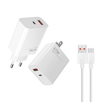 Pour téléphones, chargeur rapide 67W, ensemble de câbles de données Type-C, adaptateur de charge USB double port, QC 3.0, blanc, garantie de 3 mois