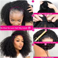 ISEE Alibaba Wholesale Wear Go Demi-perruque sans colle en cheveux naturels, 3 en 1, avec cordon de serrage, sans couture, style afro bouclé kinky à porter en tête de tête