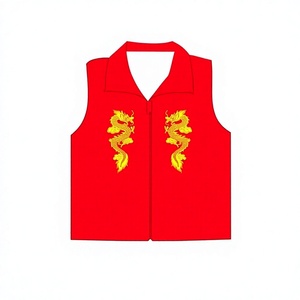 Veste Buddista Rossa in Poliestere per Tempio/Monastero, Abbigliamento per Volontari, Outfit per Fiere del Tempio, Completo per Processione e Offerta di Incenso, Stile Ancestrale - Product Image 1