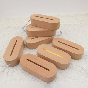 Factory Wholesale <b>Led</b> Illusion Acrylic Round Oval Custom Wood Base <b>Light</b> <b>LED</b> Base for Acrylic 3D Night <b>Light</b> Wood Lamp Base - Product Image 1