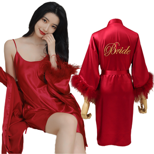 Nouveauté 2025 <span class=keywords><strong>Robe</strong></span> <span class=keywords><strong>de</strong></span> Mariée Française à Manches Longues en Satin Robes <span class=keywords><strong>de</strong></span> Nuit <span class=keywords><strong>de</strong></span> Demoiselle d'Honneur Sexy avec Plumes Tendance Été Automne Printemps - Product Image 1