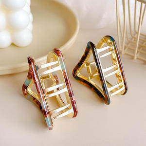 YHJ Popular estilo de moda coreana hueco triángulo <span class=keywords><strong>Metal</strong></span> garra <span class=keywords><strong>Clip</strong></span> 5,3 cm Retro luz lujo elegante mujeres acetato pinza de pelo - Product Image 3