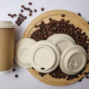 Coffee Lid Eco Friendly Biodegradable Compostable Cups Cover Sugarcane Bagasse 90 Mm Round Cup Eith Lid For Smoothie And Coffee