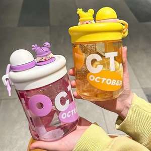 Botella de agua para niños de 560 ml con pajita, libre de BPA, botella para beber para niños, taza escolar portátil de plástico saludable, transparente - Product Image 4