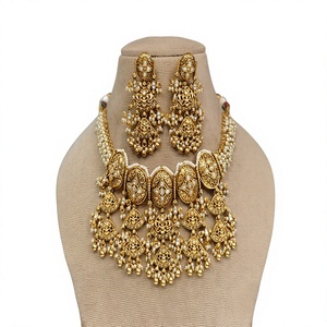 Conjunto de Collar y Pendientes de Borla de Aleación de Latón Chapado en Oro con Moissanita y Perlas de Imitación para Mujer, Joyería de Regalo de Boda - Product Image 2