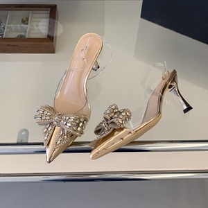 Scarpe da Sposa Eleganti da Donna con Punta Affusolata, Tacco 7,5 CM, Strass, Fiocco a Farfalla, Cinturino Trasparente alla Caviglia - Product Image 2