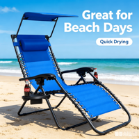 Chaise longue de patio pliable portable pour jardin et plage, chaise inclinable d'extérieur à gravité zéro avec porte-gobelet et coussins