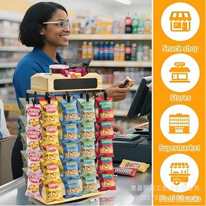 Wooden Rotating Snack Display Rack 10 Rows 48 Clips 2 Tiers <b>Desktop</b> Storage Organizer Multipurpose <b>Shelf</b> - Product Image 4