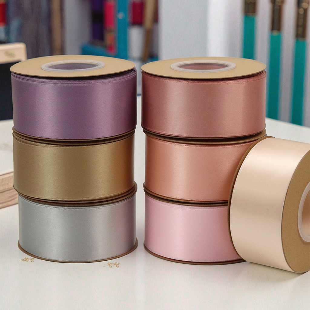 Factory 1.5 Inch 38mm Silk Ribbon Ivory Purple 100% Polyester Custom Double Sided Satin Ribbon