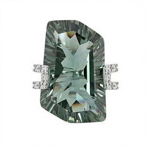 Anillo de cóctel de plata de ley 925 con amatista verde de corte fantasía, chapado en rodio, con circonitas y engaste de púas, estilo moderno - Product Image 3
