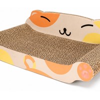 Griffoir pour chat en carton en forme de canapé, motif visage de chat, design lit de repos incurvé pour chats d'intérieur, vente en gros, direct usine