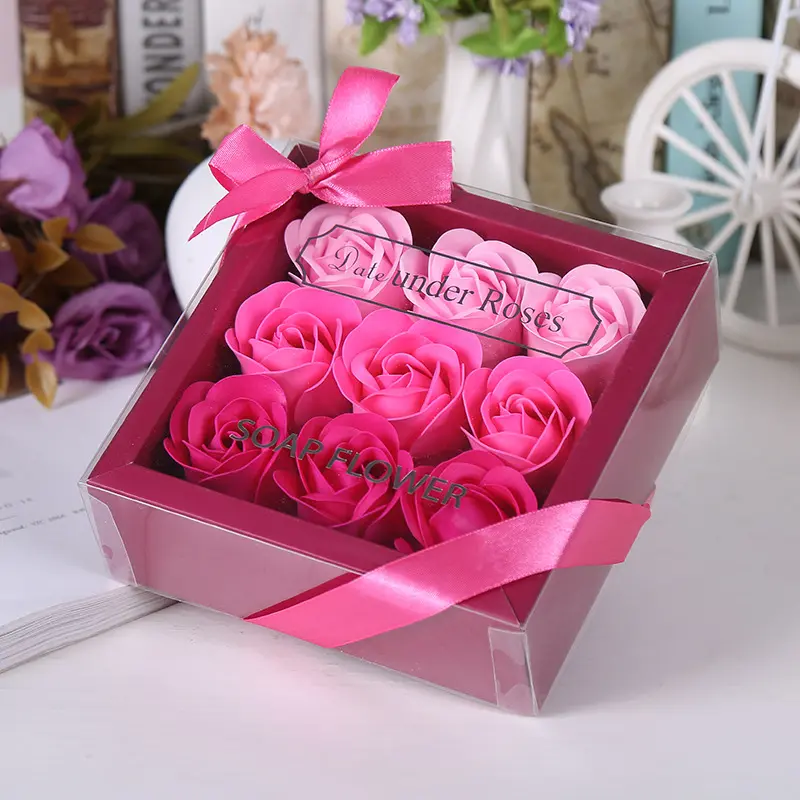 Mehrfarbige Blume Rose Geschenk box Künstliche Rose Blumen kopf Für Valentinstag Rose Duft Seife Blume In Box