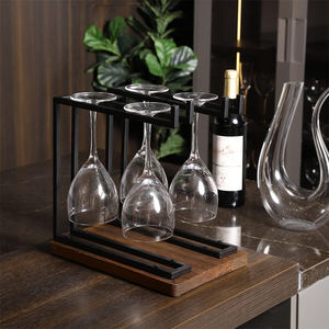 Support à <span class=keywords><strong>verres</strong></span> à vin industriel en métal pour comptoir, avec base en bois, support suspendu inversé pour décoration de bar à domicile - Product Image 2