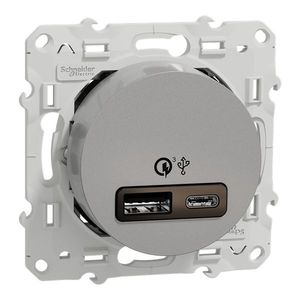 S530219 <span class=keywords><strong>Prise</strong></span> <span class=keywords><strong>USB</strong></span> Type A, C, 2.4A, 240V, Utilisation en intérieur, Encastrable, Argent, Série <span class=keywords><strong>Odace</strong></span> 2011 pour PLC - Product Image 1