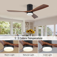 Ventilateur de plafond moderne à DEL avec lame en bois massif de 52 pouces Télécommande Intérieur Style simple Ventilateurs de plafond inversés Bldc