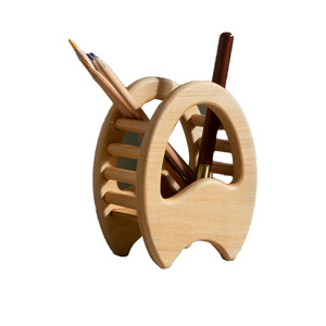 Solid Wood Egg Shaped Pen Holder Natural Color <b>Round</b> Design For Pencils And Makeup <b>Brushes</b> Storage Box - Product Image 5