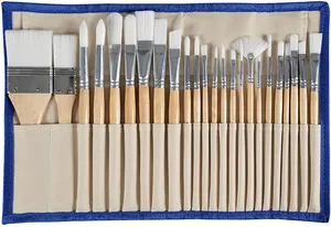 Nuovo prodotto set di pennelli per artisti con manico in legno di nylon bianco da 24 pezzi per la pittura in viaggio
