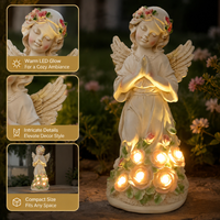 Statue de jardin solaire ange priant avec décor floral rose, lumières LED solaires intégrées, éclairage doux et chaleureux, cadeau de déménagement