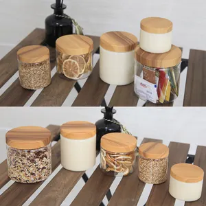 Coperchio a grana di legno bottiglia di caramelle trasparente marmellata barattoli per alimenti conservazione in plastica bottiglia di noci vasetti di miele