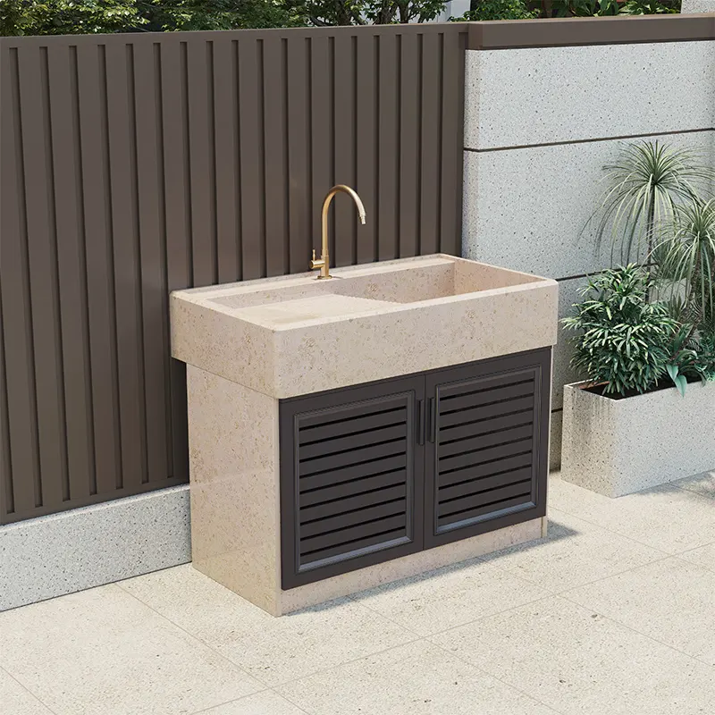 Fashion style outdoor use laundry sink sink integrated with washboard integrated cabinet