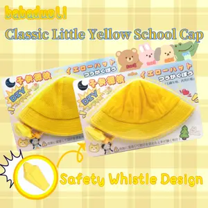 Topi bucket kuning anak-anak topi Sekolah kelas luar desain DIY peluit keselamatan kain jaring gaya sekolah JP