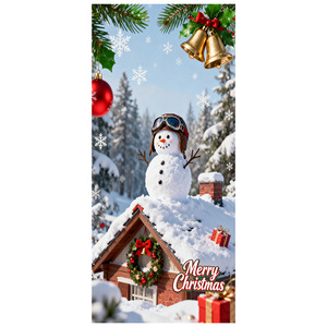 Housse de porte de Noël en gros avec imprimé Père Noël, scène de rennes et de <span class=keywords><strong>neige</strong></span>, <span class=keywords><strong>tapisserie</strong></span> de fond de Noël pour la décoration de la maison et des fêtes du Nouvel An - Product Image 6