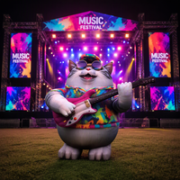 Modèle gonflable géant personnalisé de chat rock, Chat gonflable à thème musical avec guitare, Personnage gonflable pour événements de parc