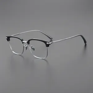 S-02T + Borregls titanyum gözlük çerçeve erkekler kare miyopi optik reçete gözlük kadınlar yeni Titan Retro gözlük