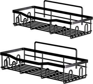Vente en gros d'usine, ensemble de 5 étagères de rangement parfaites, noires, sans perçage, en fer, pour salle de bain, cuisine, douche - Product Image 5