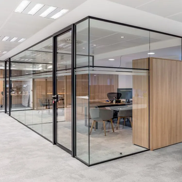 10mm thick aluminium frame office tempered clear crystal glass wall interior partition