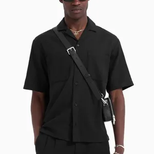 Cómodo cuello alto 100% Tencel Casual sólido Cargo trabajo Camisas manga corta botón bolsillo hombres camisas