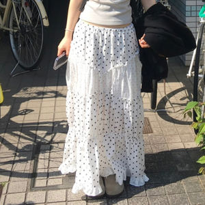 Falda Larga de Estilo Coreano Retro con Estampado de Lunares para Mujer, con Volantes, Diseño Plisado, Elegante y Dulce Falda de Verano - Product Image 2