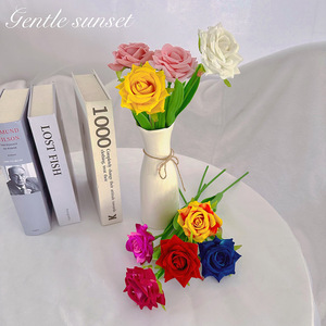 Usine de fleurs artificielles Meiyu Craft, rose artificielle à tige unique, polyester doux, décoration de mariage, arrangement floral fait main - Product Image 2