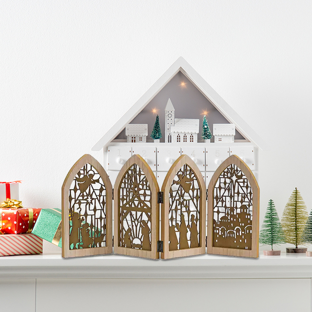 Pafu XMas Nativity Screen Decoration Family Seasonal Gifts Wooden Table Home Decor Christmas Nativity Set