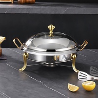 Plat de service rond de luxe en acier inoxydable pour buffet, chauffe-plat de haute qualité 18/28 cm avec brûleur à alcool pour restaurant
