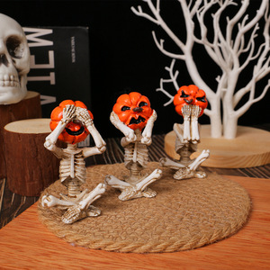 Nouvelle décoration de fête d'halloween résine artisanat pour la <span class=keywords><strong>maison</strong></span> tête de citrouille poupée 3 pièces ensembles décorations de bureau fournitures de <span class=keywords><strong>vacances</strong></span> accessoires - Product Image 3
