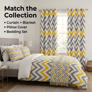 100% 遮光幾何学模様シェブロンカーテン イエローグレー 3D プリントデジタル断熱遮音グロメットドレープ 2 パネル - Product Image 5