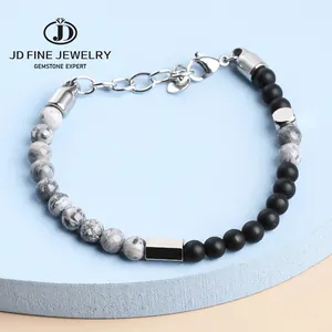 Bán Buôn Phụ Kiện Nam Chất Lượng Cao Vòng Tay Đá Tự Nhiên Bản Đồ Tự Nhiên Đá Frost Black Stone Bracelet