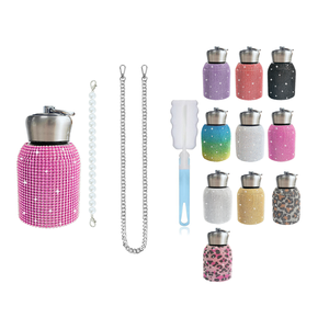 10oz diamond-encrusted stainless steel water <b>bottle</b> wide-body small-mouth <b>bottle</b> With a pearl hand-carry chain and a long chain - Product Image 1