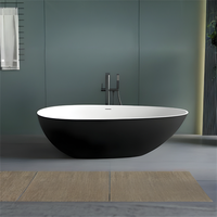 Baignoire autoportante en pierre artificielle noire de style européen, écologique, facile à nettoyer et durable, pour salle de bain au design moderne, utilisation hôtelière