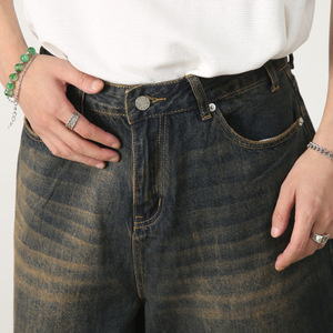 Pantaloncini Larghi da <span class=keywords><strong>Uomo</strong></span> Personalizzati in Denim Nero Stile Vintage Streetwear Estivo Casual con Stampa - Product Image 5