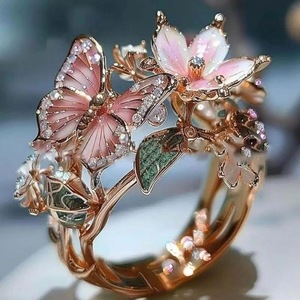 Anello Farfalla Colorato Aperto Moda, Anello Decorato con Fiori, Accessorio di Gioielleria di Alta Qualità per Donne - Product Image 3