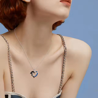Vente d'usine 925 Sterling Silver Enamel Sea Wave Whale Heart Shape Pendentif Collier