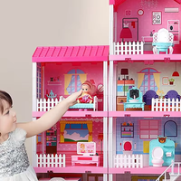 Ensemble de maison de jeu rose pour filles, modèle de mini-villa pour jeu de rôle pour enfants avec meubles et accessoires, jouet en plastique