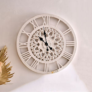 Rustic Style Large Wooden <b>Wall</b> <b>Clock</b> Still Life Pattern White Washed Finish Quartz Needle Display for <b>Living</b> <b>Room</b> Home Decor - Product Image 1