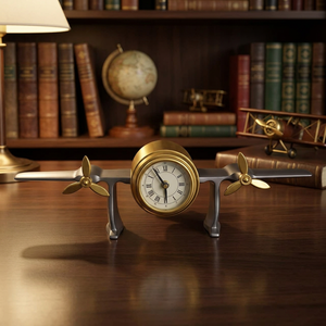 Escultura de Reloj de Avión de Metal Industrial, Decoración de Escritorio con Hélice Dorada y Números Romanos para Oficina - Product Image 2