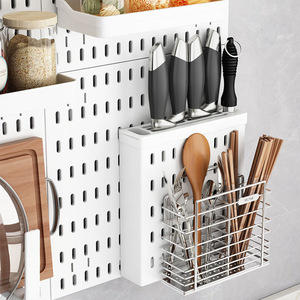 Left Steel Pegboard <b>Storage</b> Rack Corner <b>Wall</b> Mounted Punch Free Kitchen Tools Organizer With Shelves And Hooks For Home Use - Product Image 2