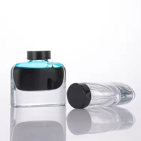 Flacon d'encre rectangulaire transparent vide de 18 ml, pot à encre en verre, bouteille d'encre pour peinture et teinture, avec bouchon à vis, surface givrée, design sérigraphié