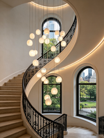 Lustre linéaire LED moderne, luminaire suspendu de luxe en albâtre, lustre long pour escalier, lustre rond pour plafonds hauts